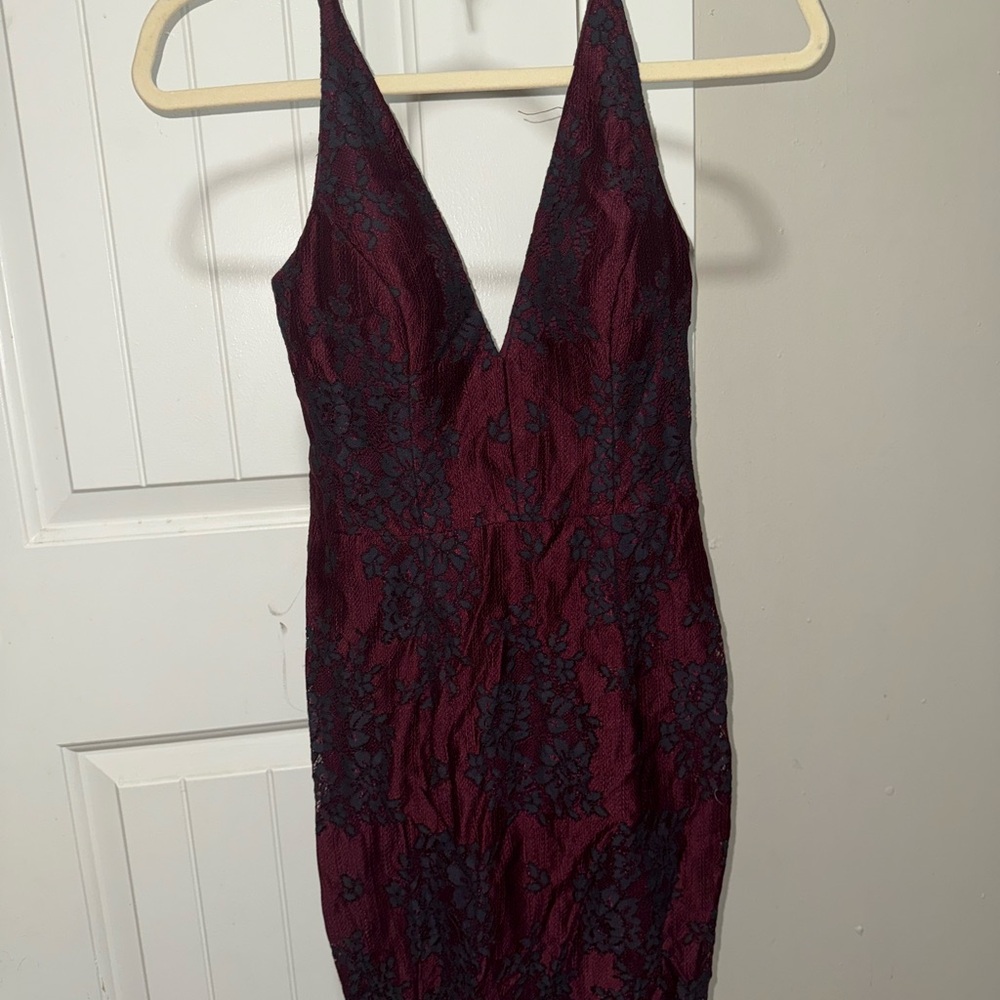 Blondie Nites Burgundy and Black Backless Dress